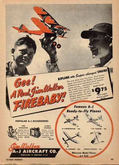 American Junior Firebaby Biplane Ad from Flying Models Magaazine